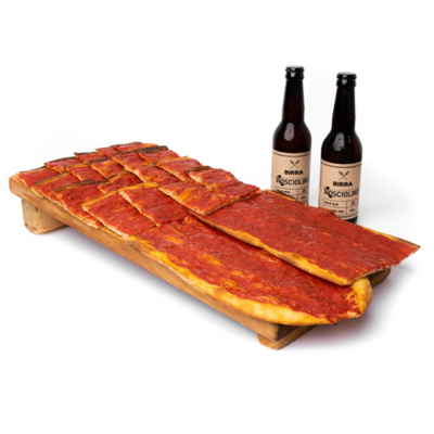 pizza rossa e birra rosciolino