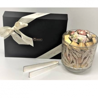 Luxury hand Crafted Italian Glass Bucket & Silver Plated Tongs Set