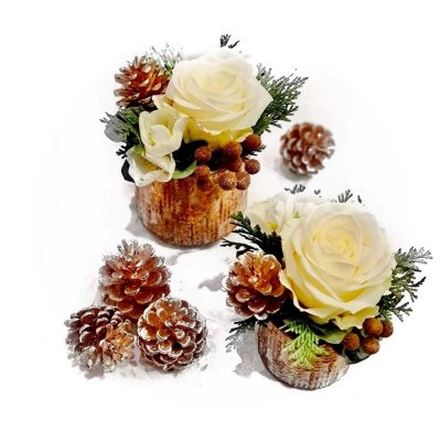 Composizione natalizia sui toni del bianco con caspo dorato consegna domicilio Cosaporto