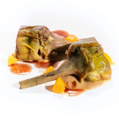 Carciofi, olive nere e mandarino dello Chef Matias Perdomo di ROC consegna a domicilio con Cosaporto