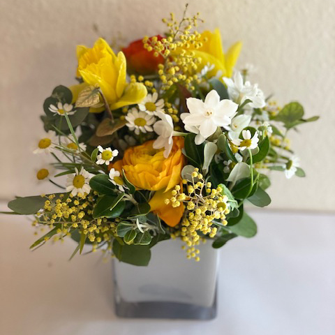 Composizione in vasetto bianco