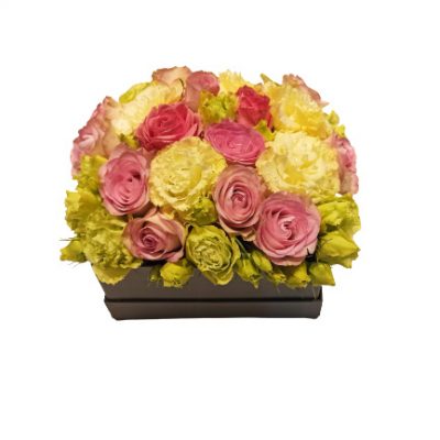 Scatola con Rose e Lisianthus
