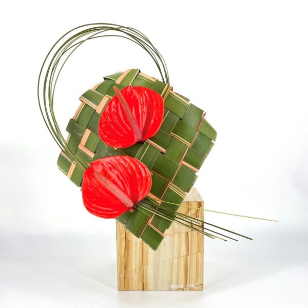 Composizione di Anthurium con foglie di Formio e Flexigrass Armani / Fiori consegna a domicilio con Cosaporto