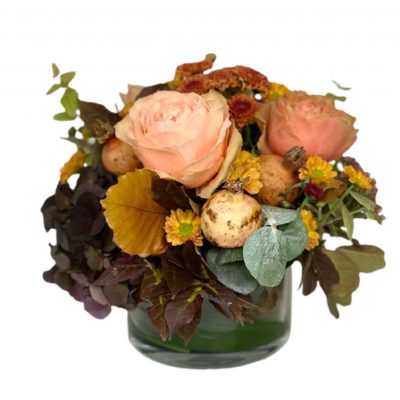 Composizione floreale autunno in vetro Coral consegna a domicilio con Cosaporto