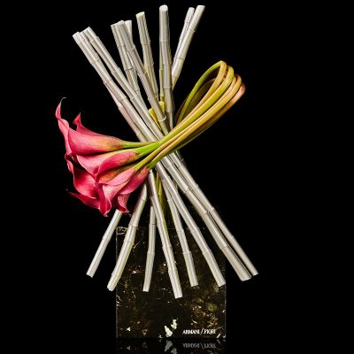 Calle Rosse e Bamboo argento su vaso in pietra black zebra Armani / Fiori consegna a domicilio con Cosaporto