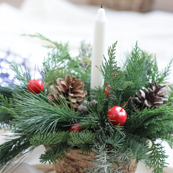 Centrotavola in corteccia con candela Frida's Flowers consegna a domicilio con Cosaporto