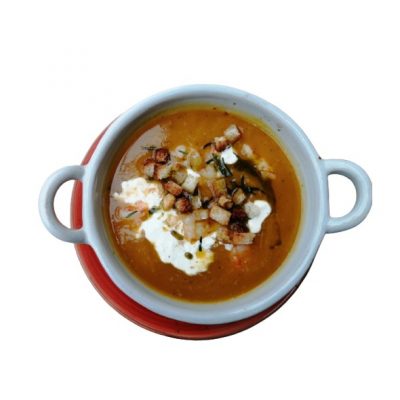 Crema di zucca gamberi burrata ToscaNino consegna a domicilio con cosaporto