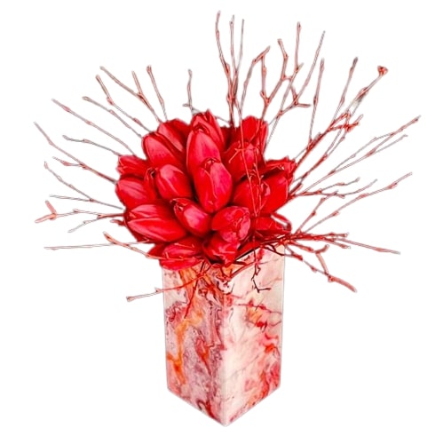 Tulipani e rami di betulla rossi Armani / Fiori consegna a domicilio con Cosaporto