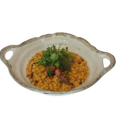 Fregola sarda, gamberi rossi, limone affumicato Mammarà consegna a domicilio con Cosaporto