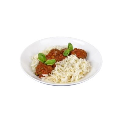 Polpette al Sugo e Piselli con Riso Basmati Cybus consegna a domicilio con cosaporto