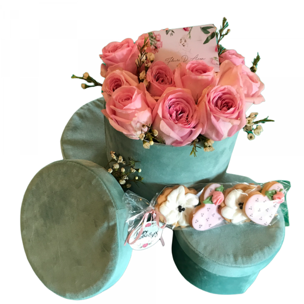 Flowers Box Velvet Mint Round Fleurs D'Ange consegna