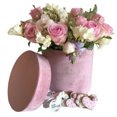 Flowers Box Velvet Pink Fleurs D'Ange consegna a domicilio con Cosaporto