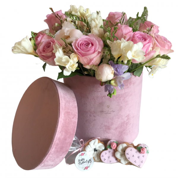 Flowers Box Velvet Pink Fleurs D'Ange consegna a domicilio con Cosaporto